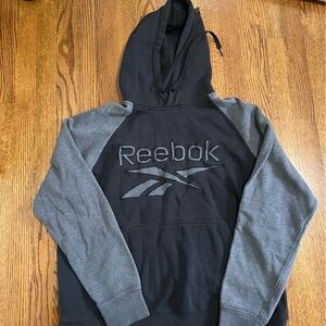Reebok Black Gray Hoodie Sweatshirt Size Medium